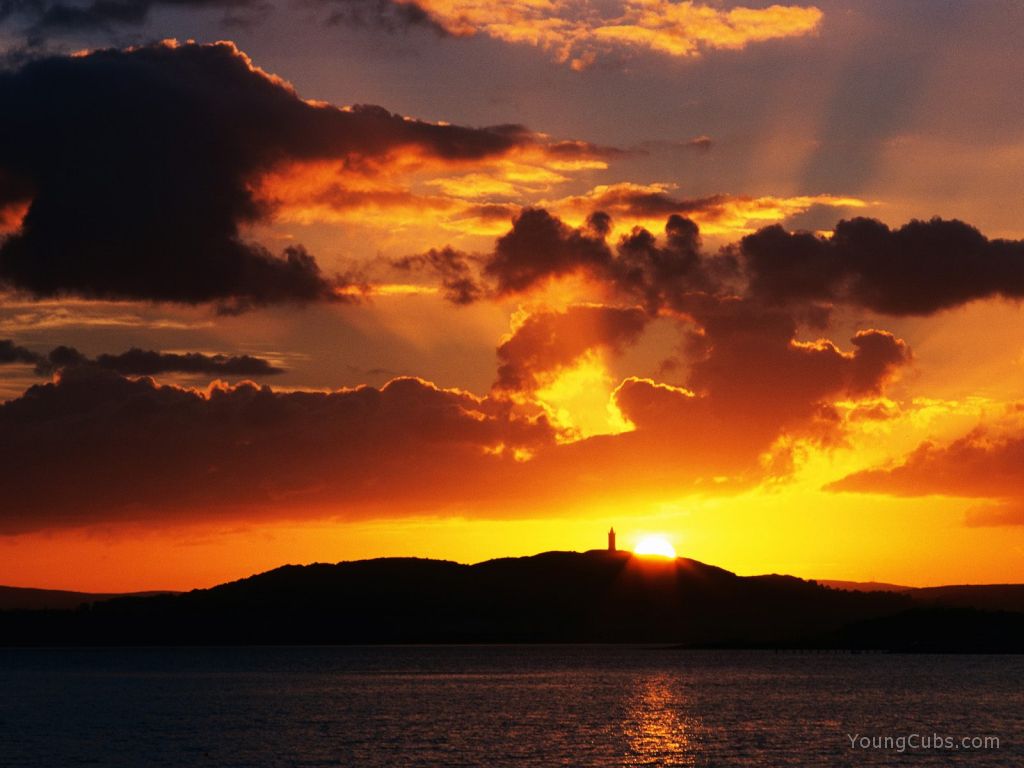 Sunset Over Scrabo Tower, Strangford Lough, County Down, Ireland